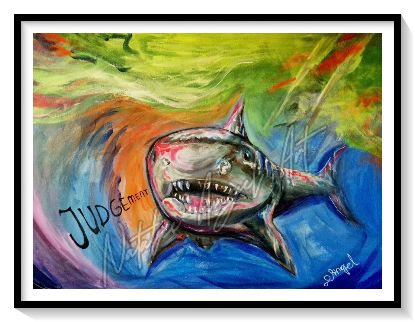 Natalie Angel works primarily with acrylic on canvas, using bold, intuitive brushwork.