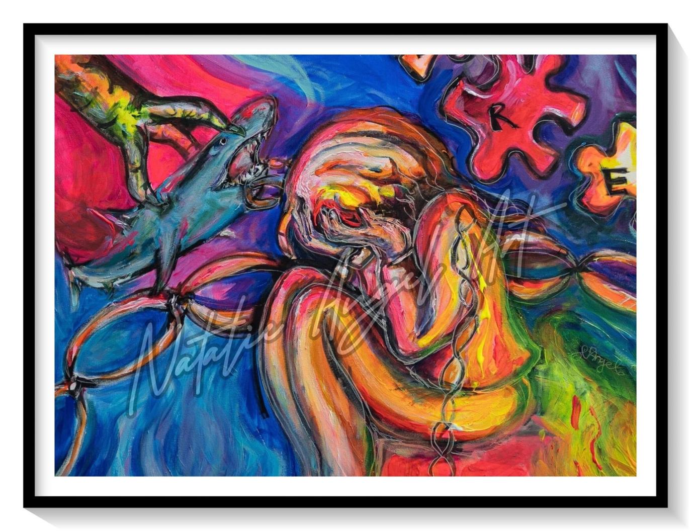 Natalie Angel’s artworks are created as singular pieces with no reproductions.
